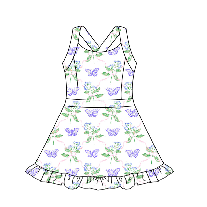 Baby girls butterfly active wear athletic summer yoga skirt dress preorder