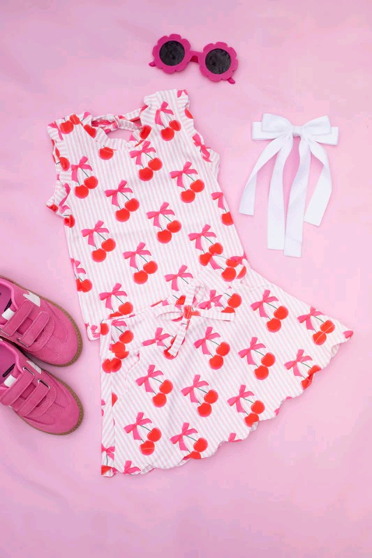 Cherry design baby girls summer skirt set with shorts preorder