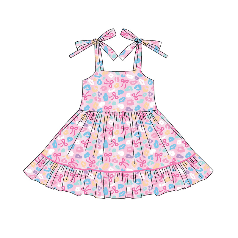Toddle girls Colorful leopard pink bow summer dress preorder
