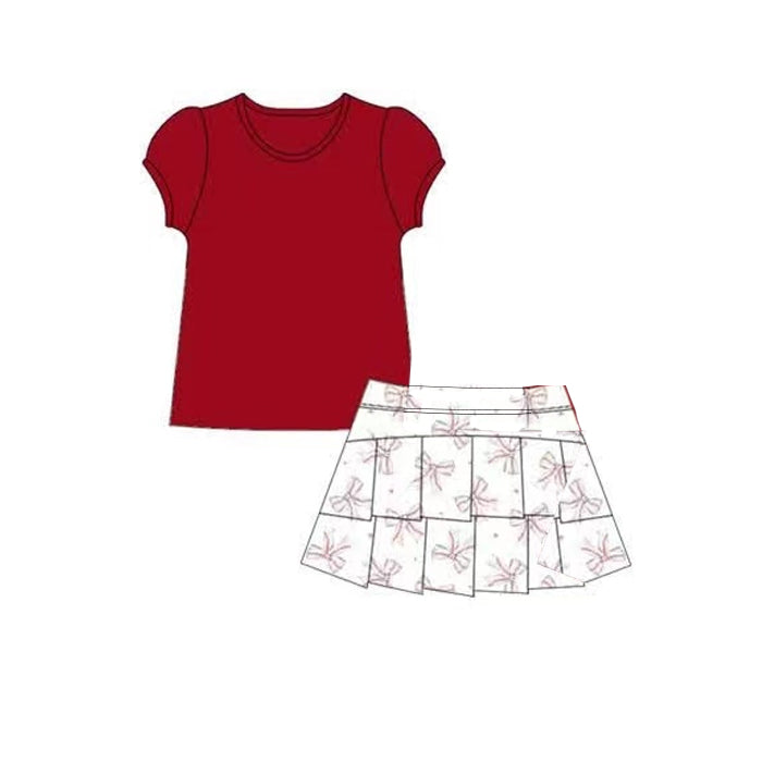 Baby girls red shirt bow skirt active wear athletic summer yoga outfit preorder