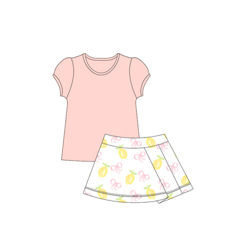 Baby girls pink shirt lemon skirt active wear athletic summer yoga outfit preorder