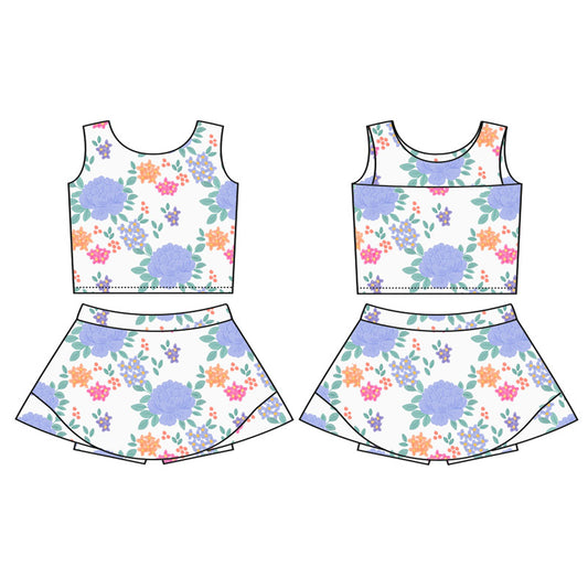 Baby girls blue floral active wear athletic summer yoga outfit preorder