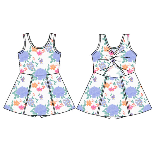 Baby girls blue floral active wear athletic summer yoga  dress preorder
