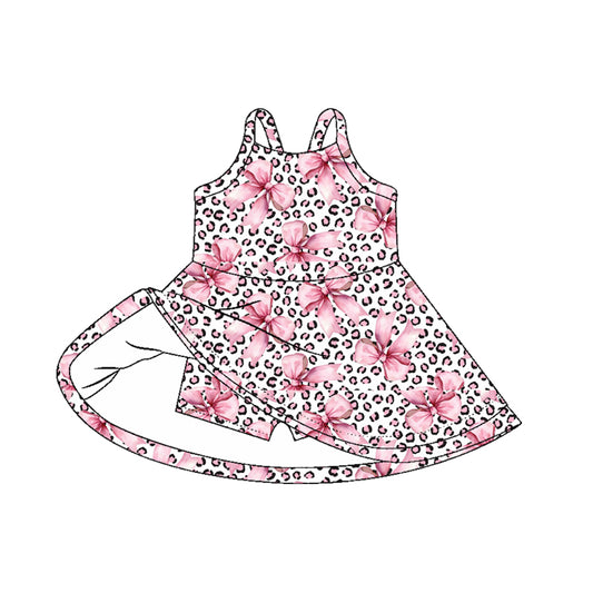 Baby girls pink bow leopard active wear athletic summer yoga  dress preorder