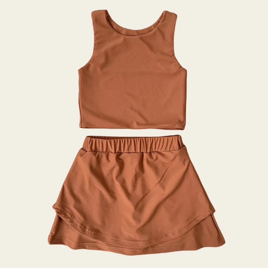 Baby girls  light brown active wear athletic summer yoga outfit preorder