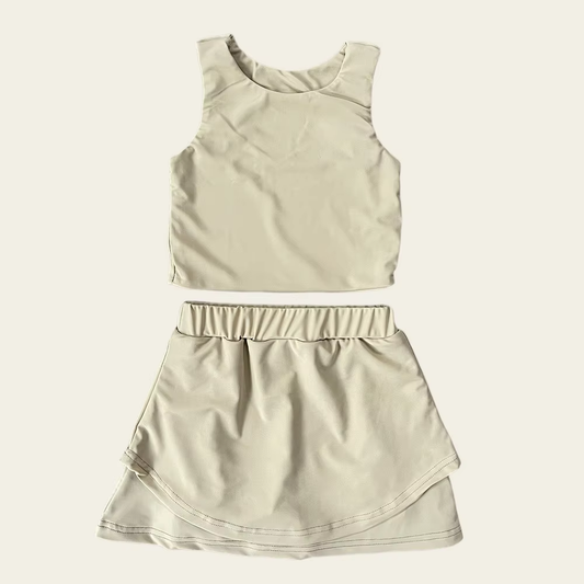 Baby girls cream active wear athletic summer yoga outfit preorder