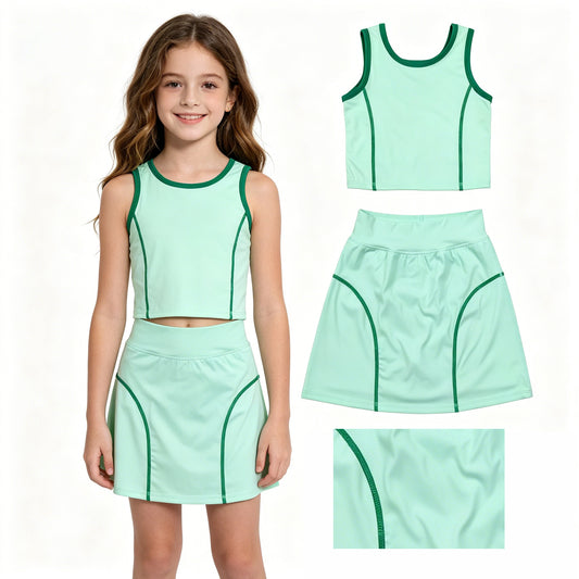 Blue yoga tank top matching skirts girls active wear outfit