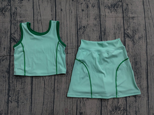 Light green yoga tank top matching skirts girls active wear outfit preorder