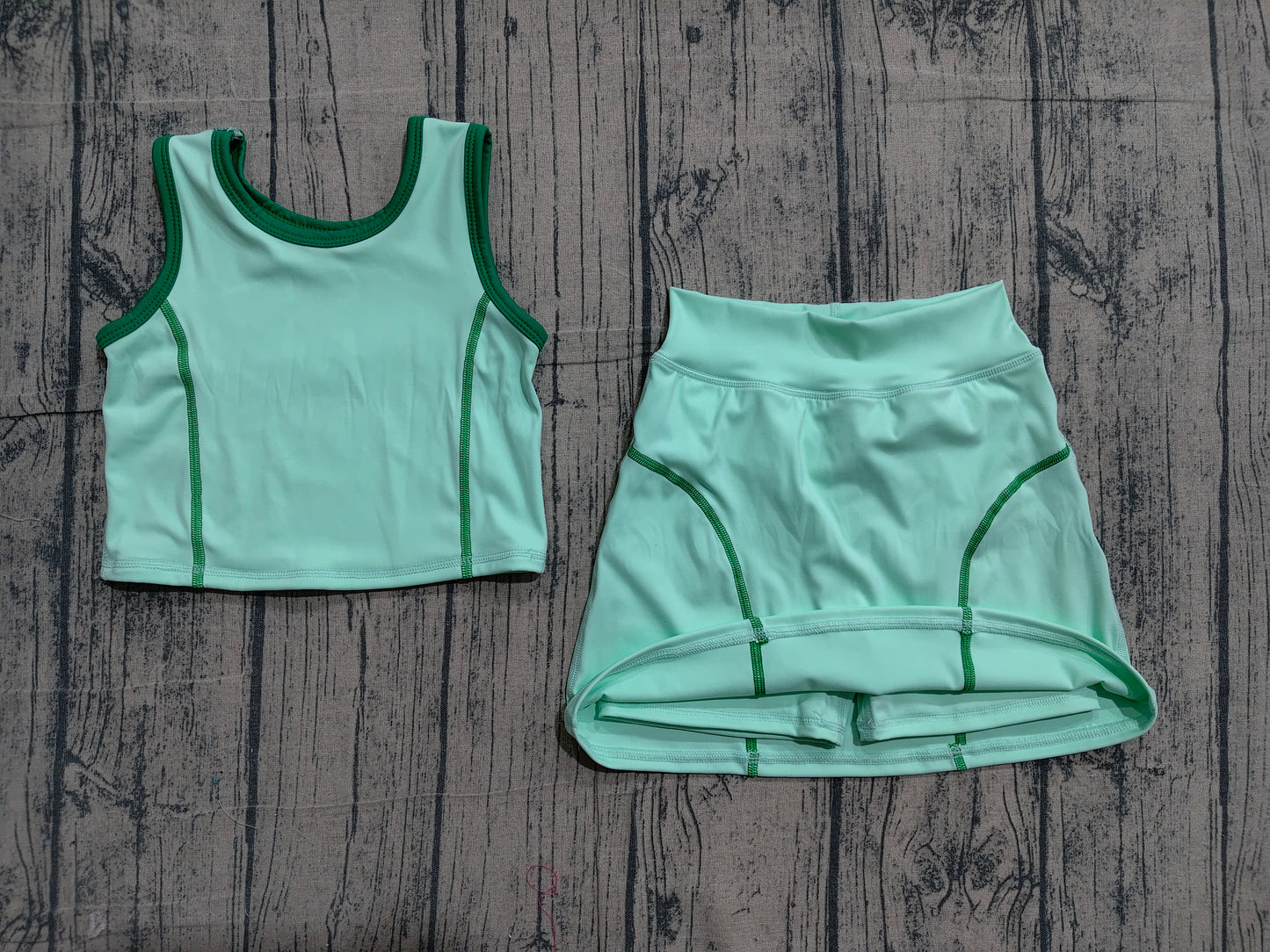 Light green yoga tank top matching skirts girls active wear outfit preorder