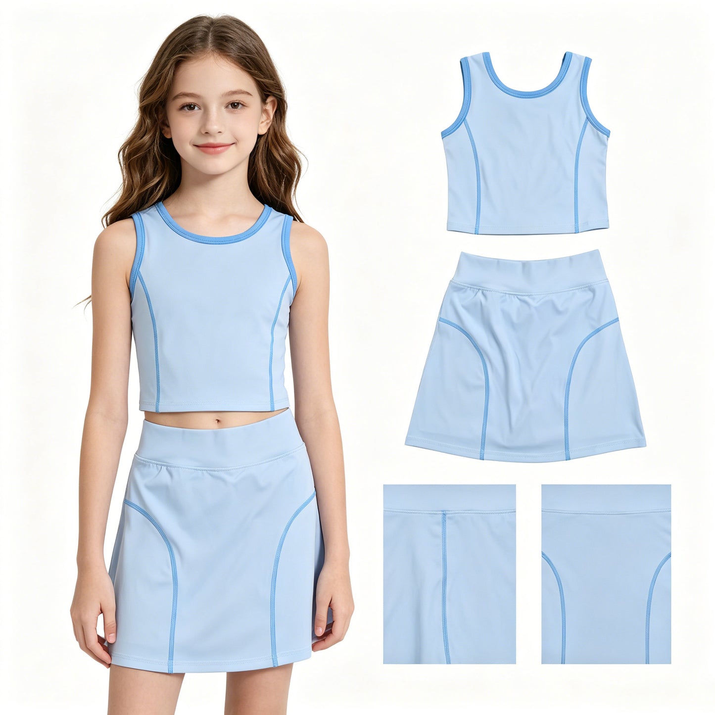 Light blue yoga tank top matching skirts girls active wear outfit