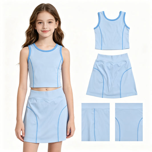 Light blue yoga tank top matching skirts girls active wear outfit