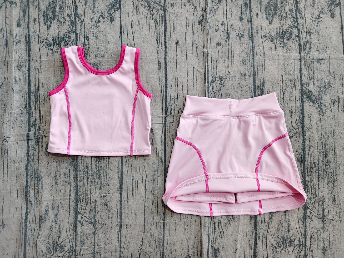 Pink yoga top matching skorts girls summer outfit preorder
