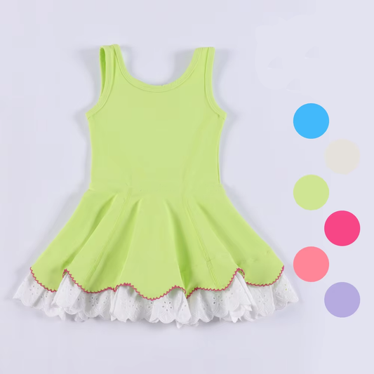 Baby girls lime green active wear athletic summer yoga lace ruffle dress preorder