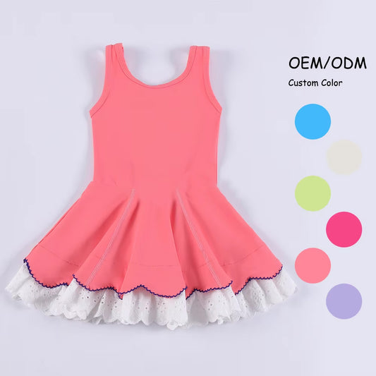 Baby girls coral active wear athletic summer yoga lace ruffle dress preorder