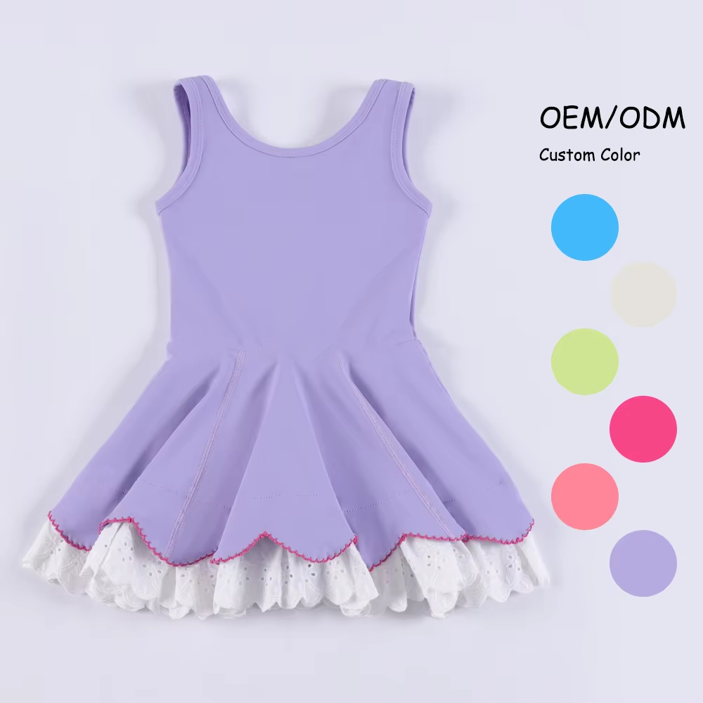 Baby girls lavender active wear athletic summer yoga lace ruffle dress preorder