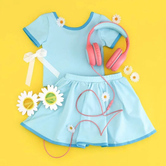 Baby girls blue active wear athletic summer yoga skirt outfit preorder
