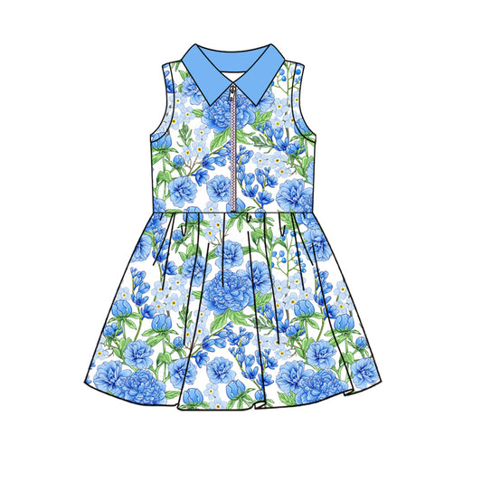 Baby girls blue floral active wear athletic summer yoga skirt dress  preorder
