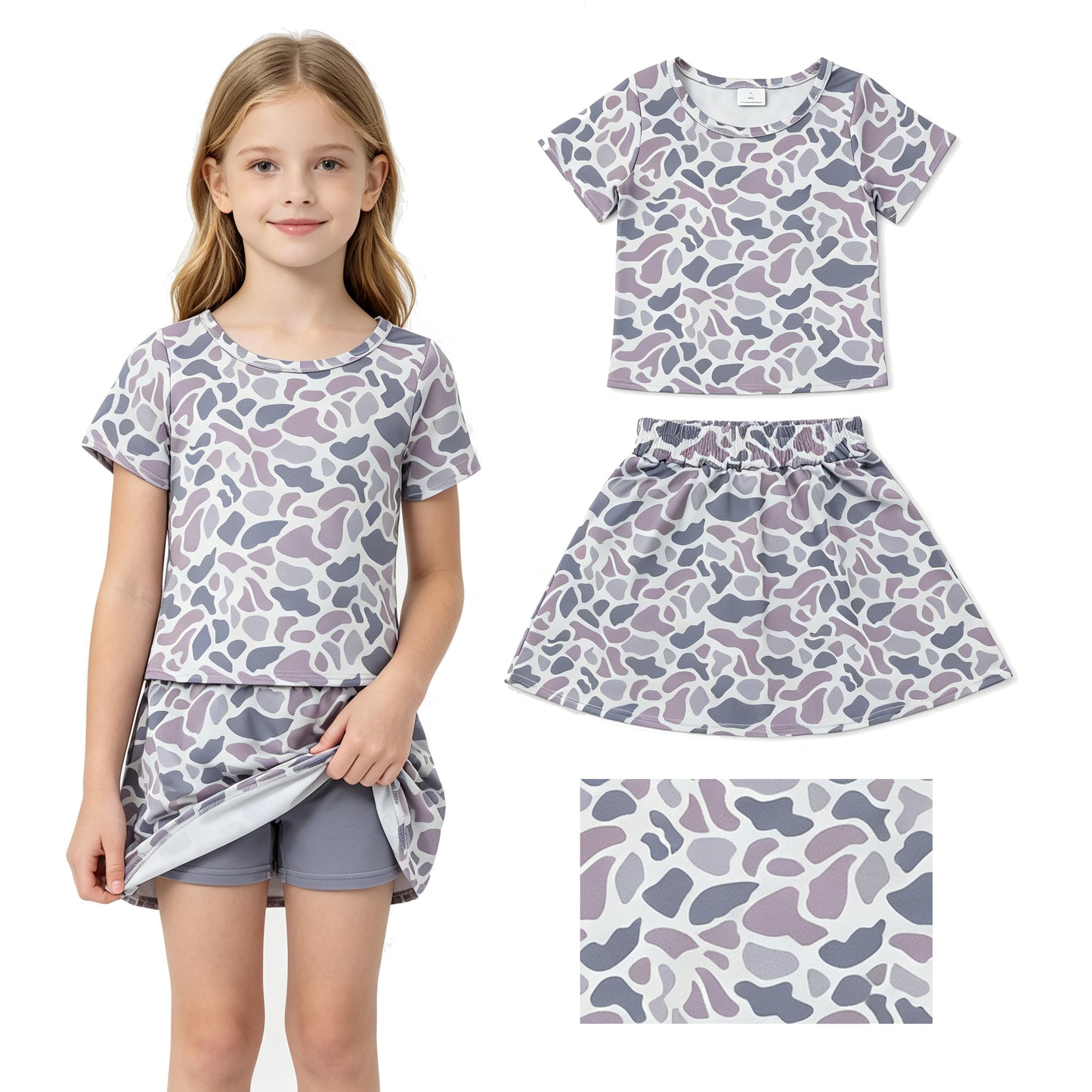Baby girls grey camo crop top matching skirt design summer outfit