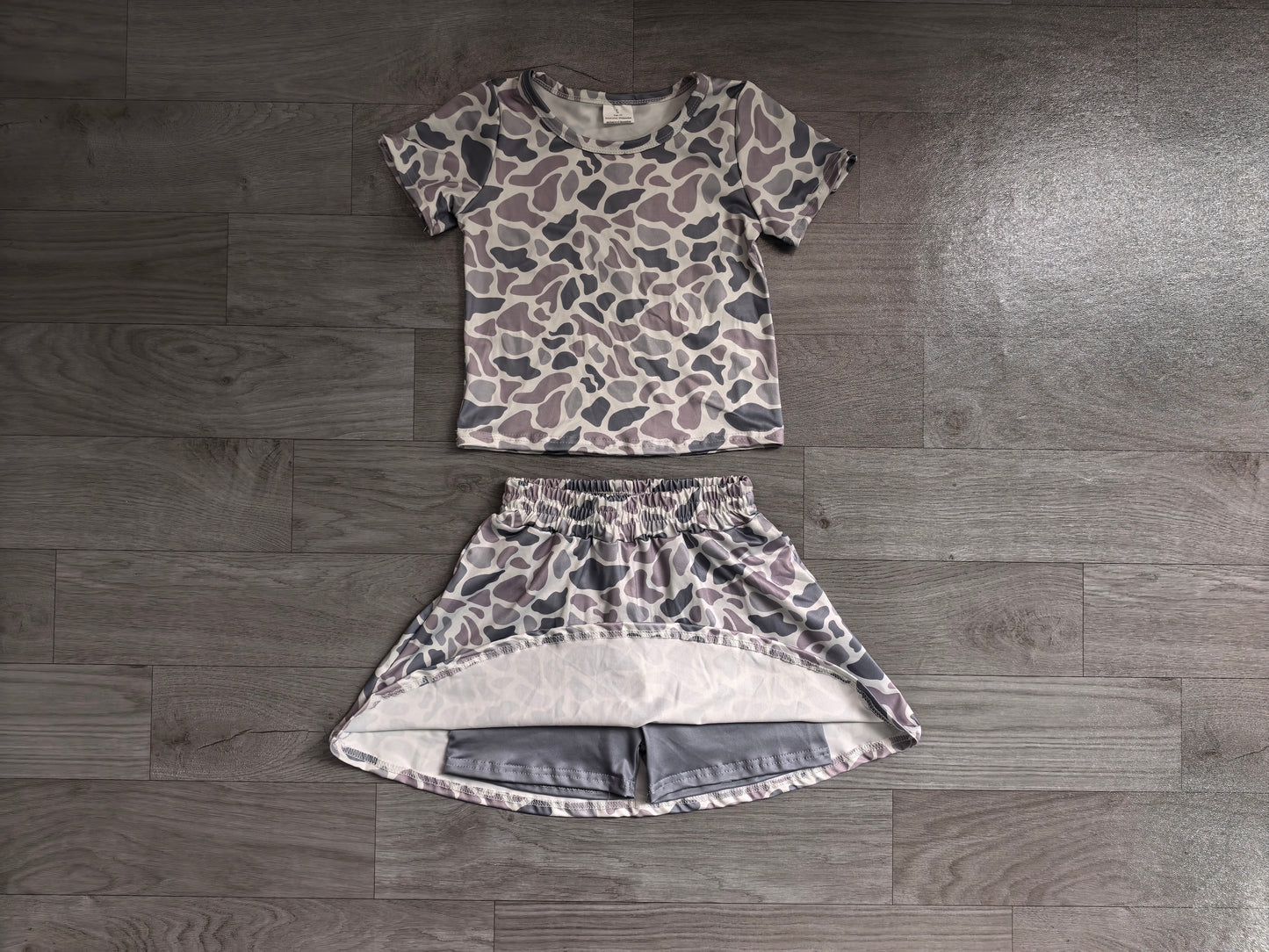 Baby girls grey camo crop top matching skirt design summer outfit preorder