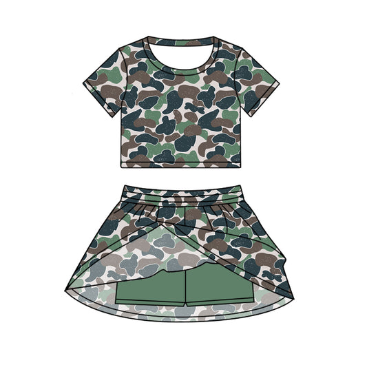 Baby girls dark green camo crop top matching skirt design summer outfit preorder