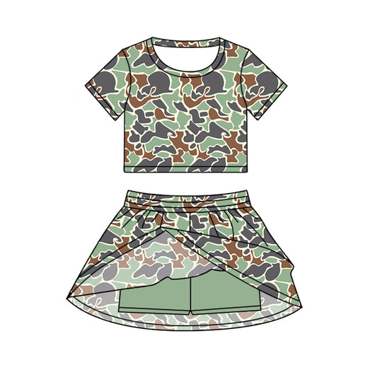 Baby girls green camo crop top matching skirt design summer outfit preorder