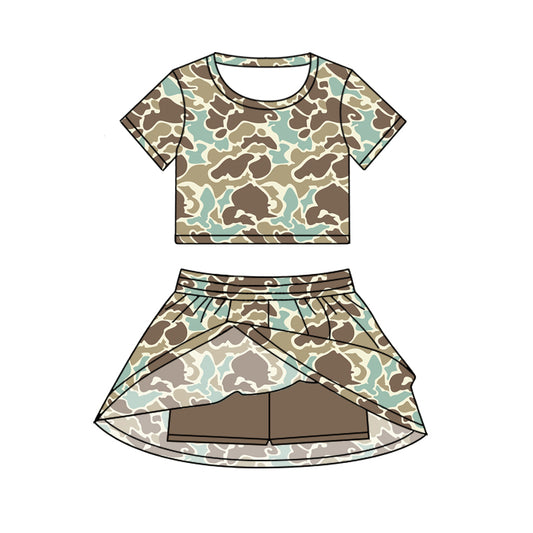 Baby girls green brown camo crop top matching skirt design summer outfit preorder