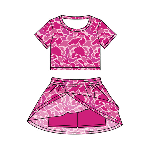 Baby girls hot pink  camo crop top matching skirt design summer outfit preorder