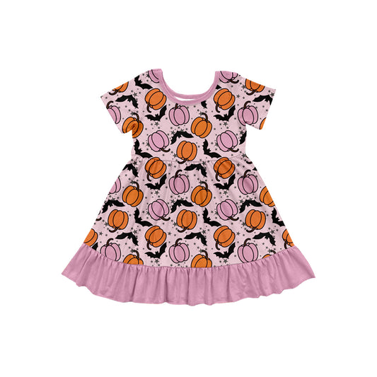 Halloween bat pumpkins baby girls short sleeve dress preorder