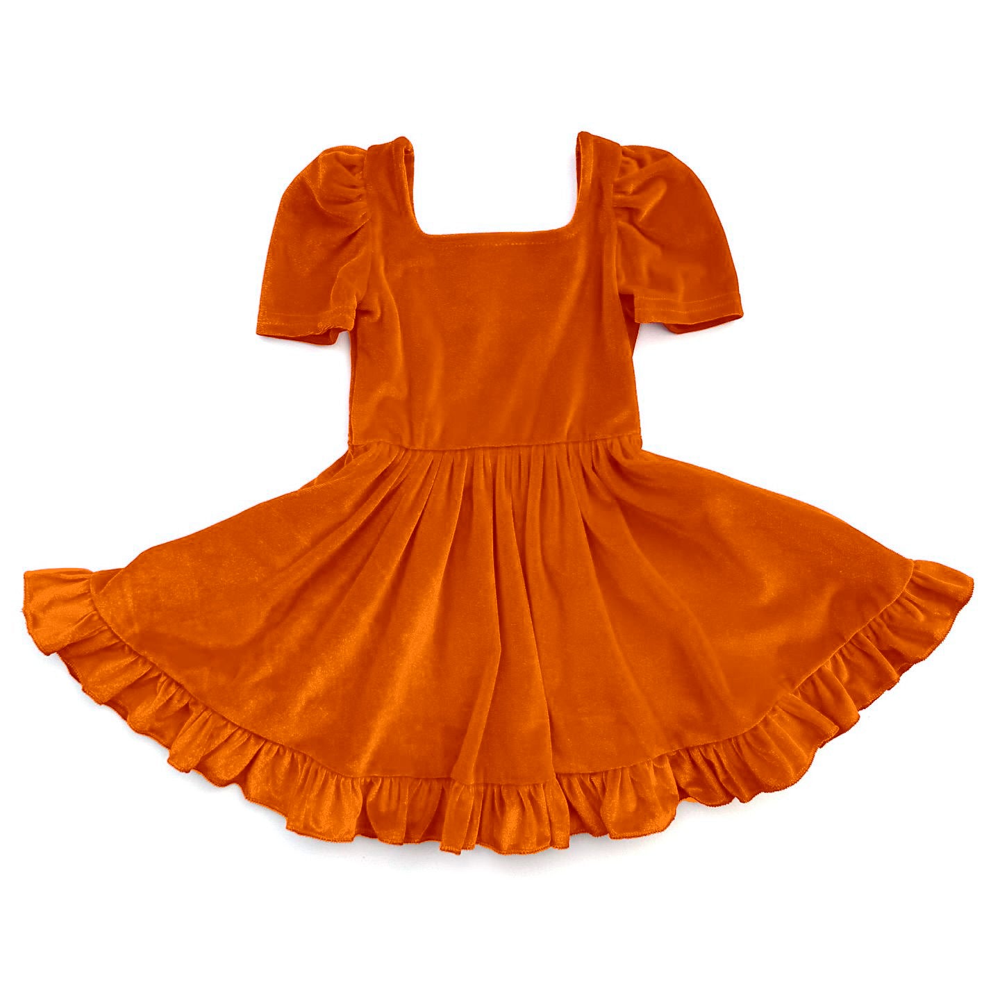 Orange velvet girls long sleeve boutique dress preorder