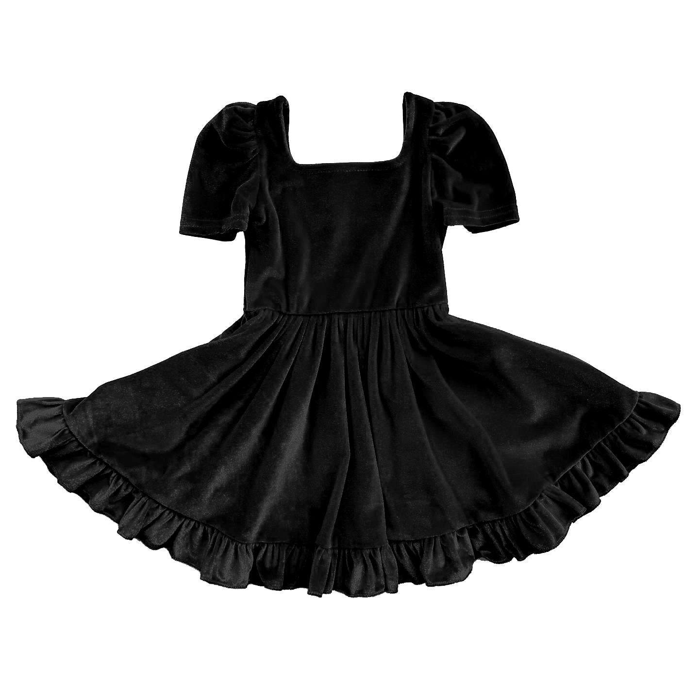 Black velvet girls long sleeve boutique dress preorder