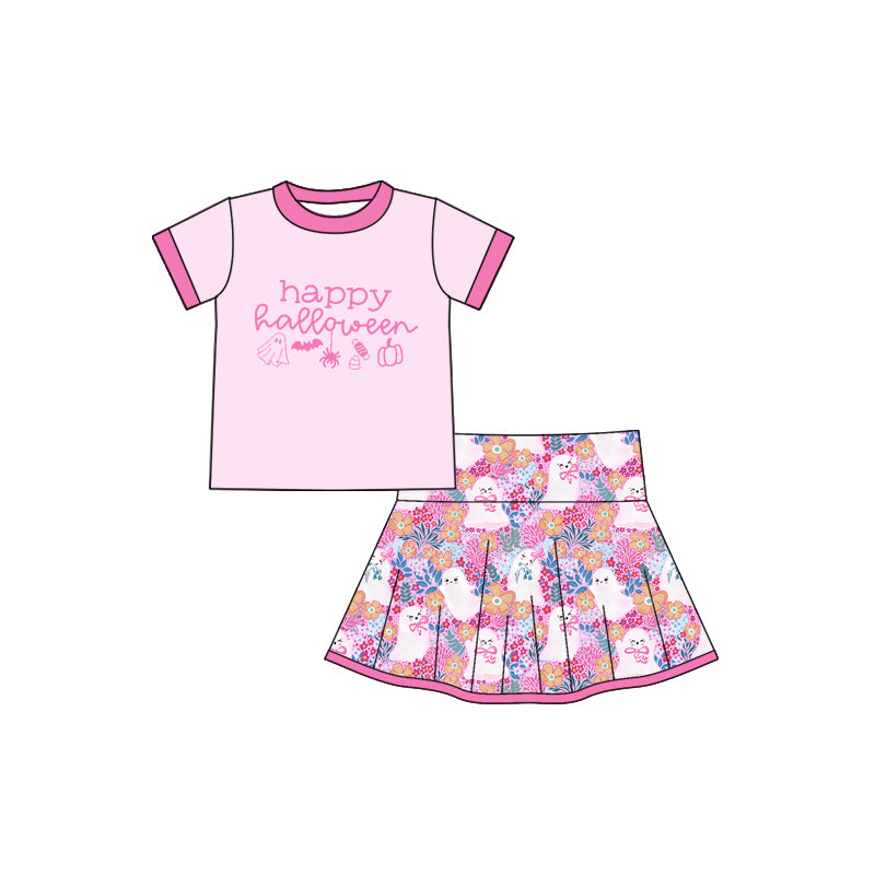 Happy Halloween ghost shirt matching floral skirt outfit preorder