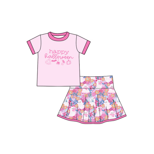 Happy Halloween ghost shirt matching floral skirt outfit preorder