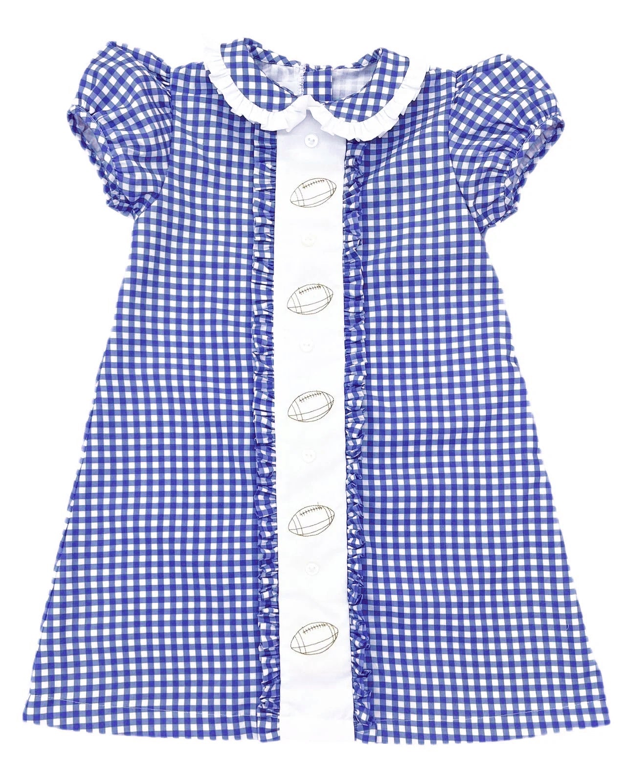 Blue plaid football girls short sleeve dress preorder