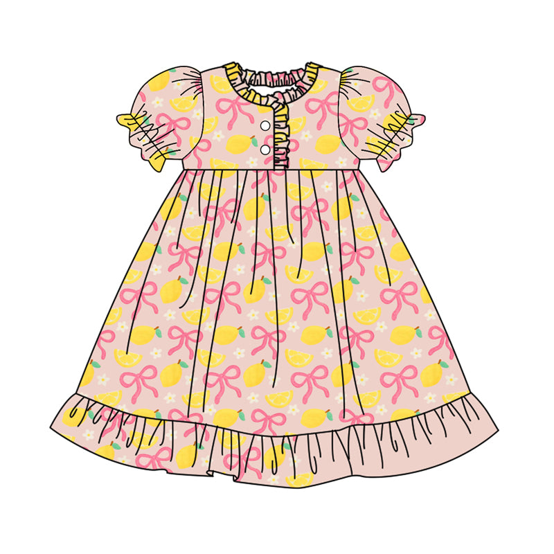 Pink bow lemon design girls short sleeve dress preorder