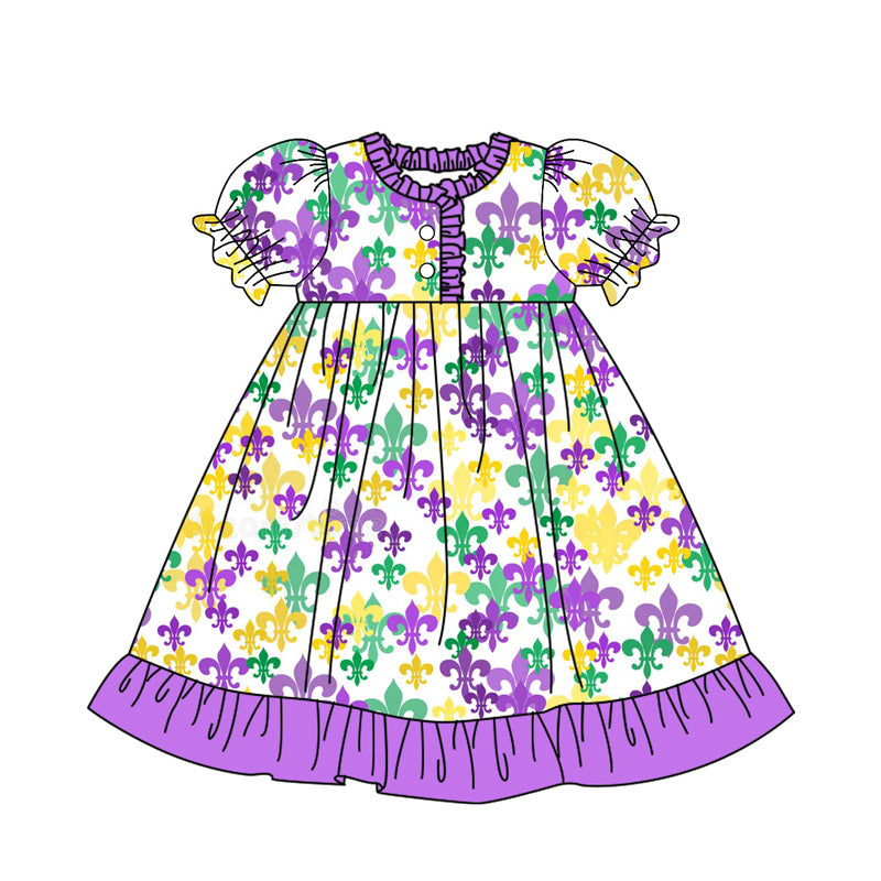 Mardi Gras girls short sleeve dress preorder