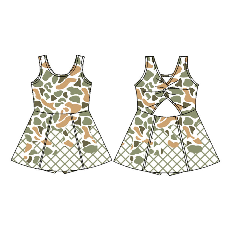 Baby girls green camo active wear athletic summer yoga skirt dress  preorder