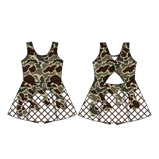 Baby girls brown camo active wear athletic summer yoga skirt dress  preorder