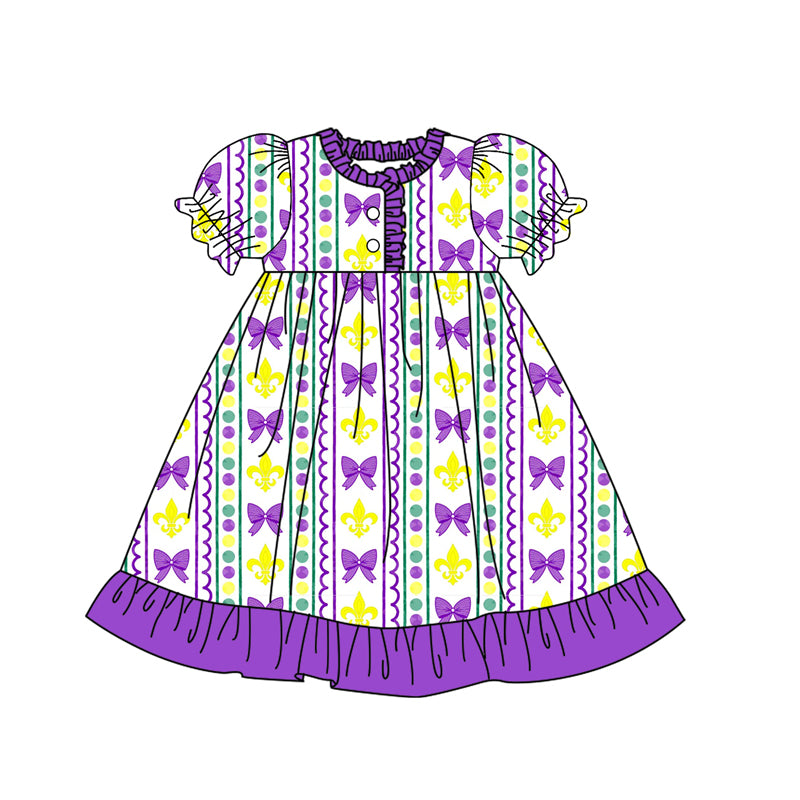 Mardi Gras baby girl short sleeve  dress preorder