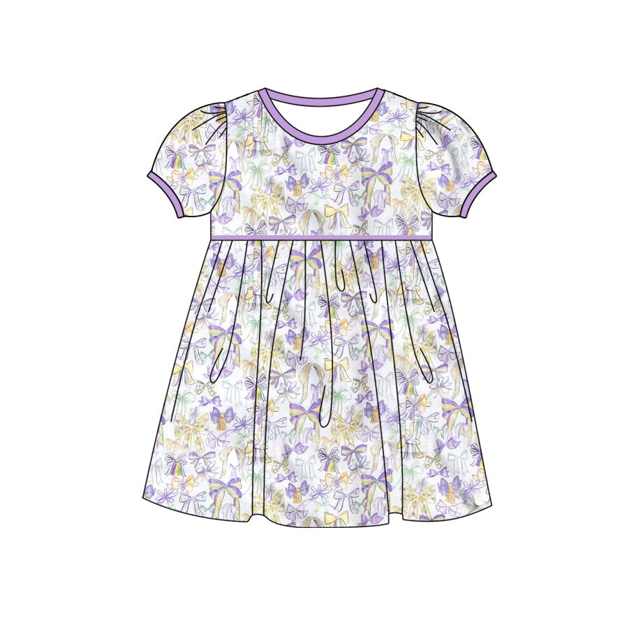 Mardi Gras short sleeve bow design holiday dress preorder