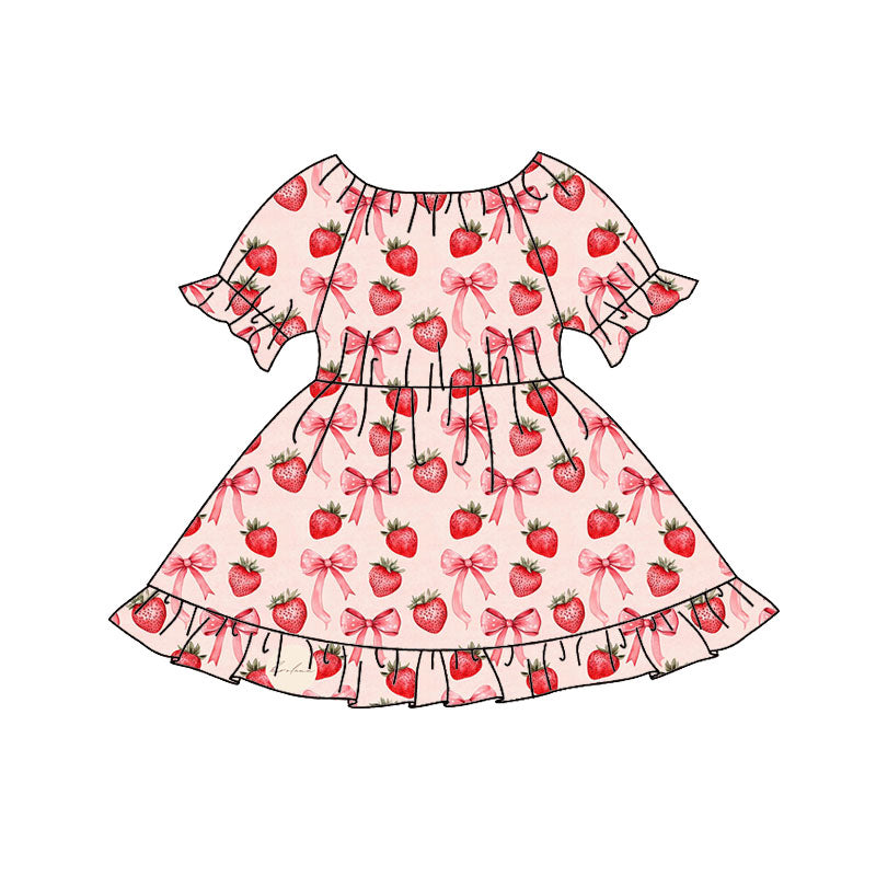 Valentines bow strarwberry design girls holiday dress preorder
