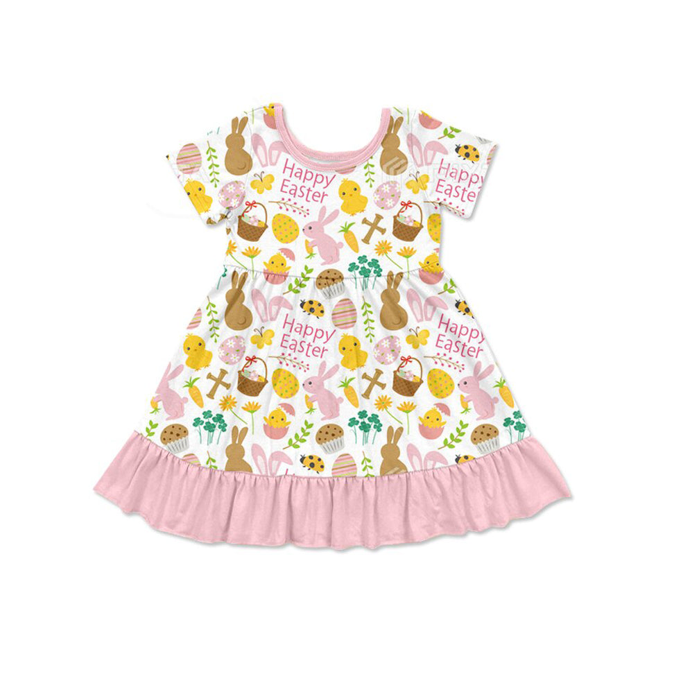 Happy Easter bunny floral design girls short sleeve dress preorder