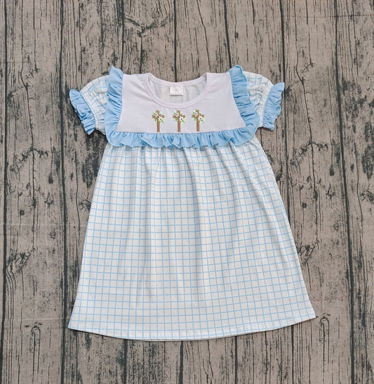 Easter embroidery cross design girls short sleeve dress preorder