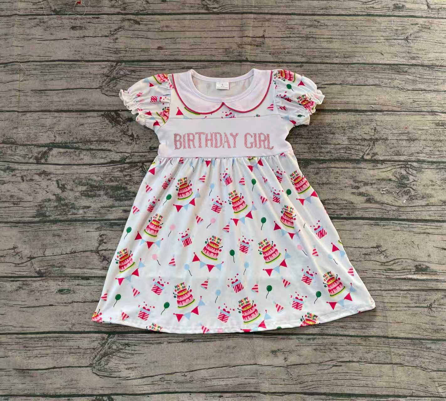 Embroidery Birthday girl design baby long sleeve dress preorder