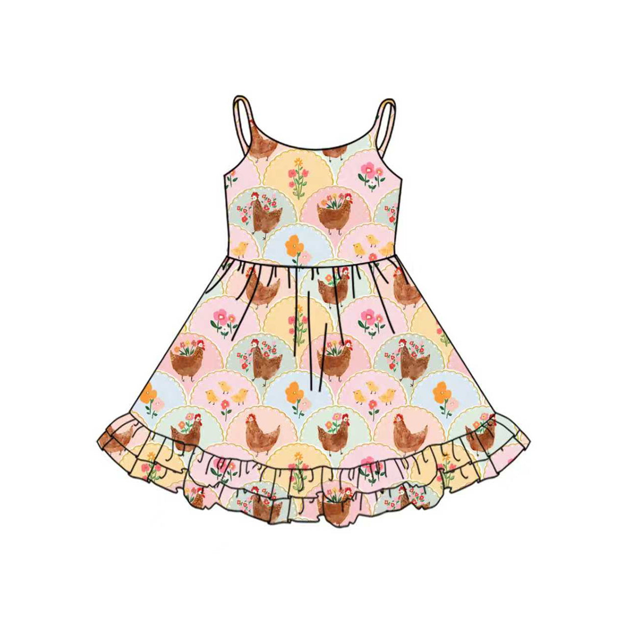 Chicken flowers design girls summer dress preorder