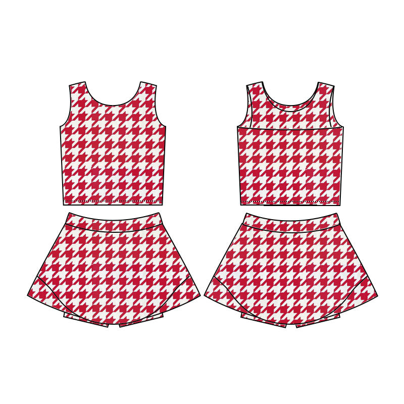 Red plaid top matching skorts girls yoga outfit preorder