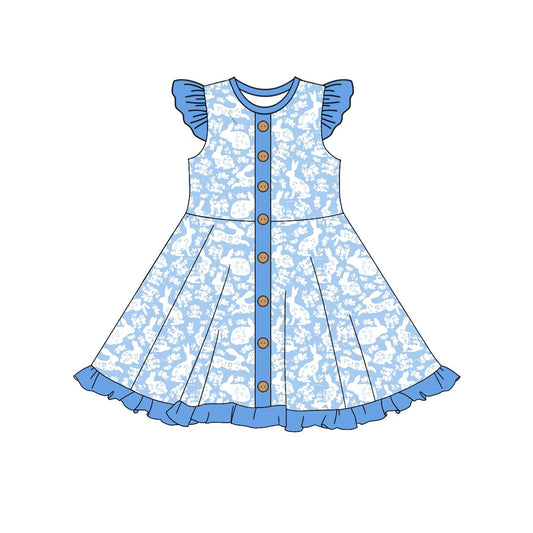 Easter bunny blue floral print girls holiday dress preorder