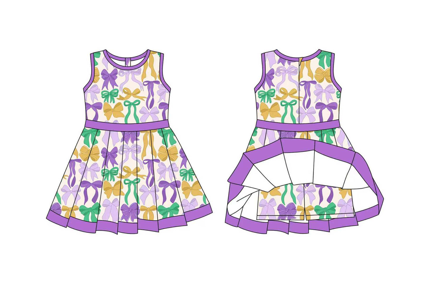 Mardi Gras bow design girls yoga dress preorder
