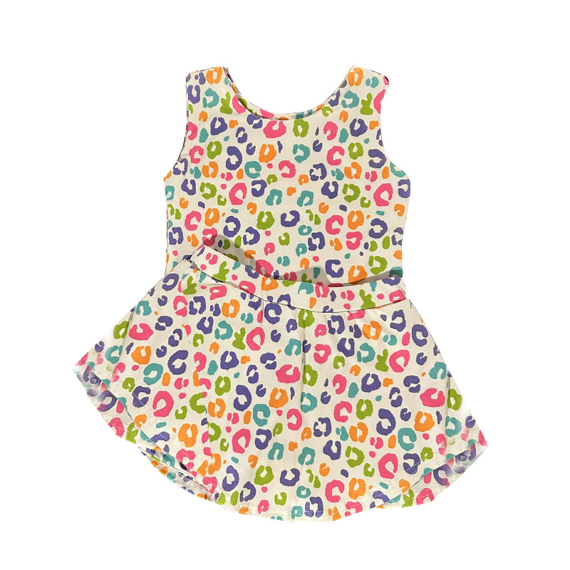 Colorful leopard design girls two piece yoga outfit preorder