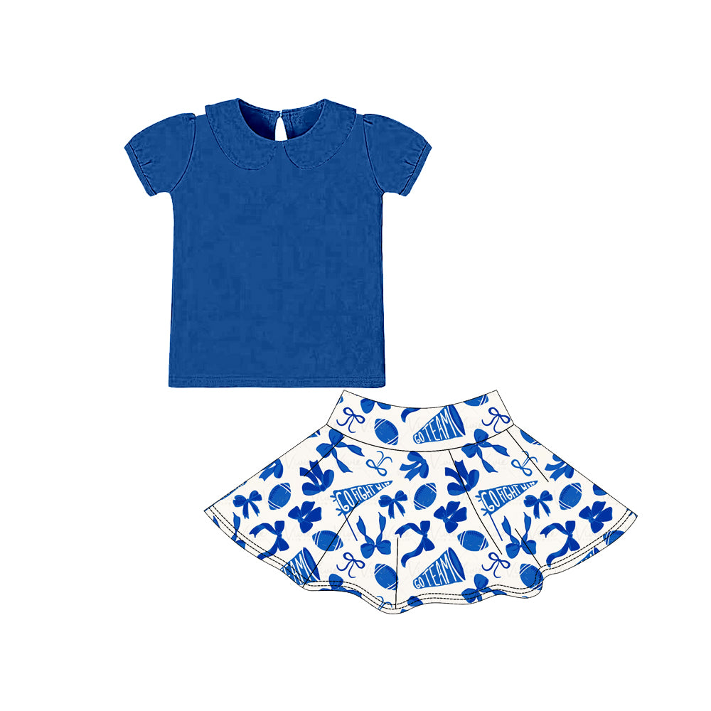 Blue yoga top matching skirts girls team design outfit preorder