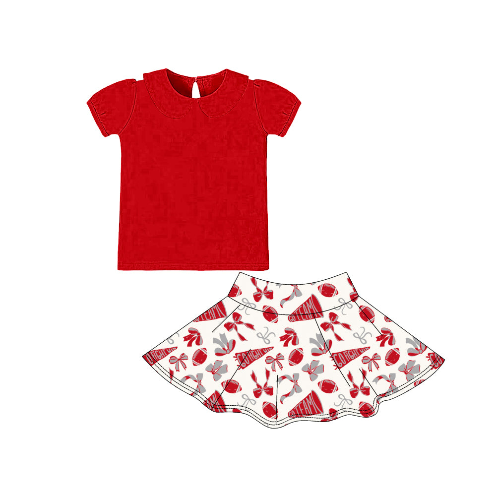 Red yoga top matching skirts girls team design outfit preorder